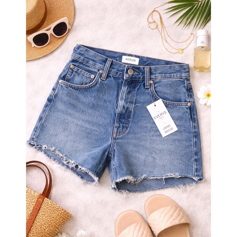 Agolde High Waist Denim Cutoff Shorts - Light Blue